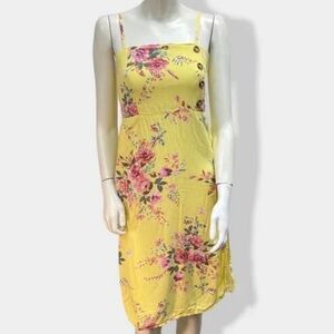 Xhiliration Size XS Floral Yellow and Pink Midi Dress